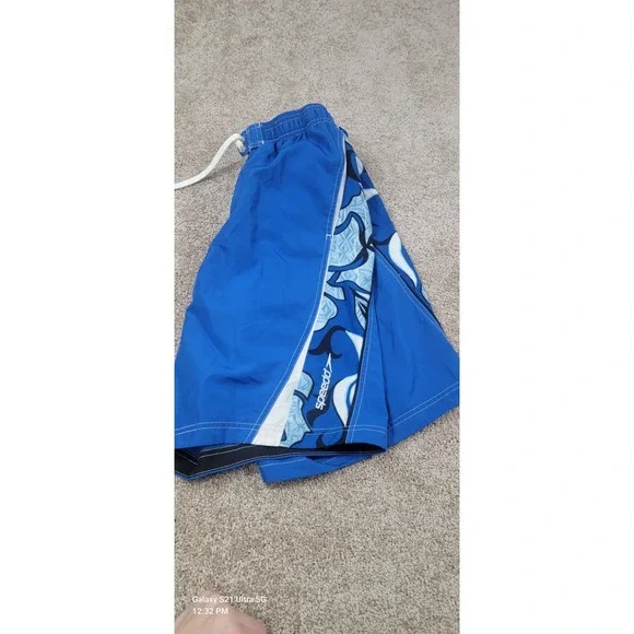 Speedo Swim Trunks Board Shorts w/ Liner Mens Med Black Blue Waves‎ Swimsuit - Picture 6 of 6